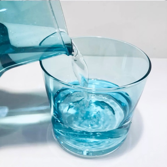 2 Jonathan Adler BIBA Tumble Up Water Bedside Carafe Set Blue Glass FabFitFun - Picture 4 of 13